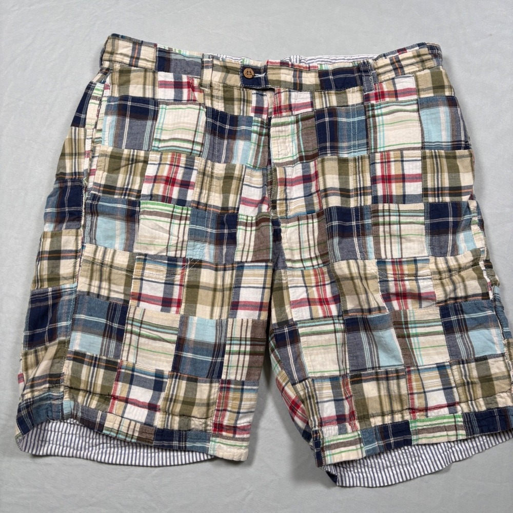 Berle Shorts Mens 36 Multicolor Reversible Madras Patchwork Seersucker Cotton